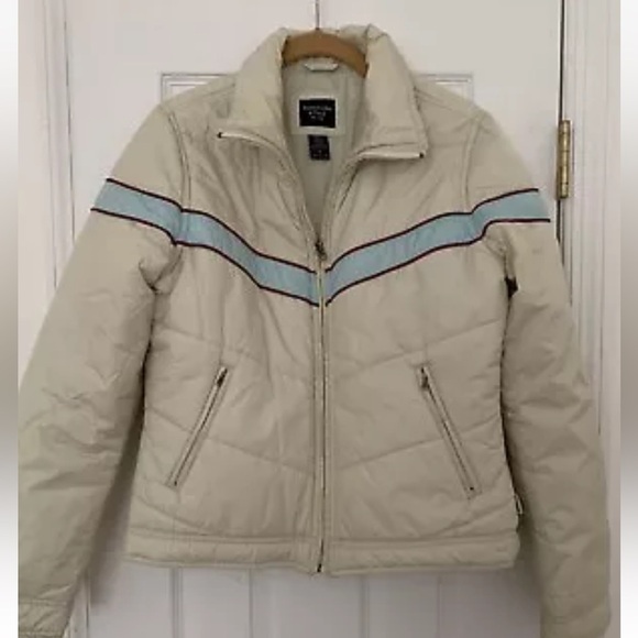 Abercrombie & Fitch Women’s Beige  Off WhiteZippered Polyester Jacket Medium EUC - Picture 1 of 9